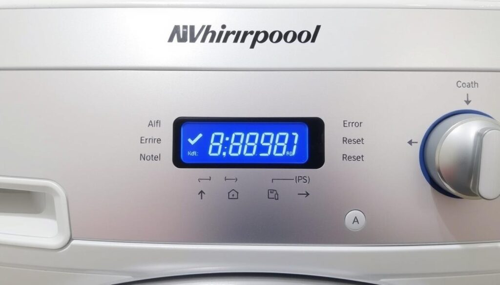 Panel sterowania pralki Whirlpool z widocznymi przyciskami do resetowania