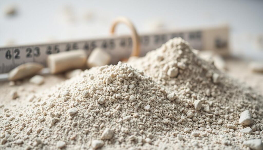 A close-up view of a pile of concrete ingredients, capturing the perfect proportions of cement and sand. The foreground features a carefully measured mix, with the granular texture of the sand and the fine powder of the cement juxtaposed. The middle ground showcases the precise measurements, with a ruler or scale visible, emphasizing the importance of the correct ratio. The background is slightly blurred, creating a sense of focus on the essential elements. The lighting is soft and diffused, highlighting the muted tones of the materials. The overall composition conveys a sense of scientific precision and the importance of accurate proportions in the creation of high-quality concrete.