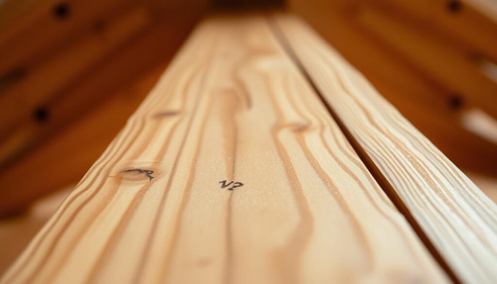 A close-up view of a wooden construction, the grain and texture of the wood clearly visible. The surface is glistening, indicating a freshly applied coating of protective wood preservative. Soft, diffused lighting illuminates the scene, creating a warm, inviting atmosphere. The image is framed to showcase the intricate details of the wood, with a focus on the process of wood impregnation. The overall composition conveys a sense of care and attention to the task at hand, reflecting the importance of proper wood treatment for a successful DIY project.