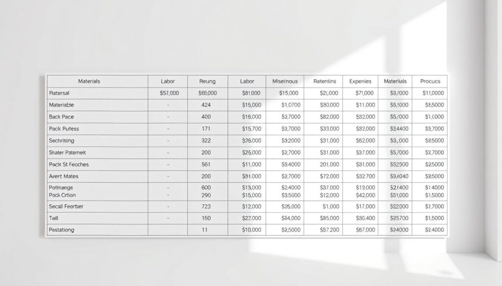 Detailed renovation cost breakdown for a 35 square meter apartment. A meticulously organized table depicting various cost items, including materials, labor, and miscellaneous expenses. The table is presented against a clean, minimalist background, with a soft, diffused lighting that highlights the precision and organization of the data. The layout is structured, with clear delineation between sections, allowing the viewer to easily navigate and understand the comprehensive cost analysis. The overall mood is professional, informative, and tailored to the needs of the article's readership.