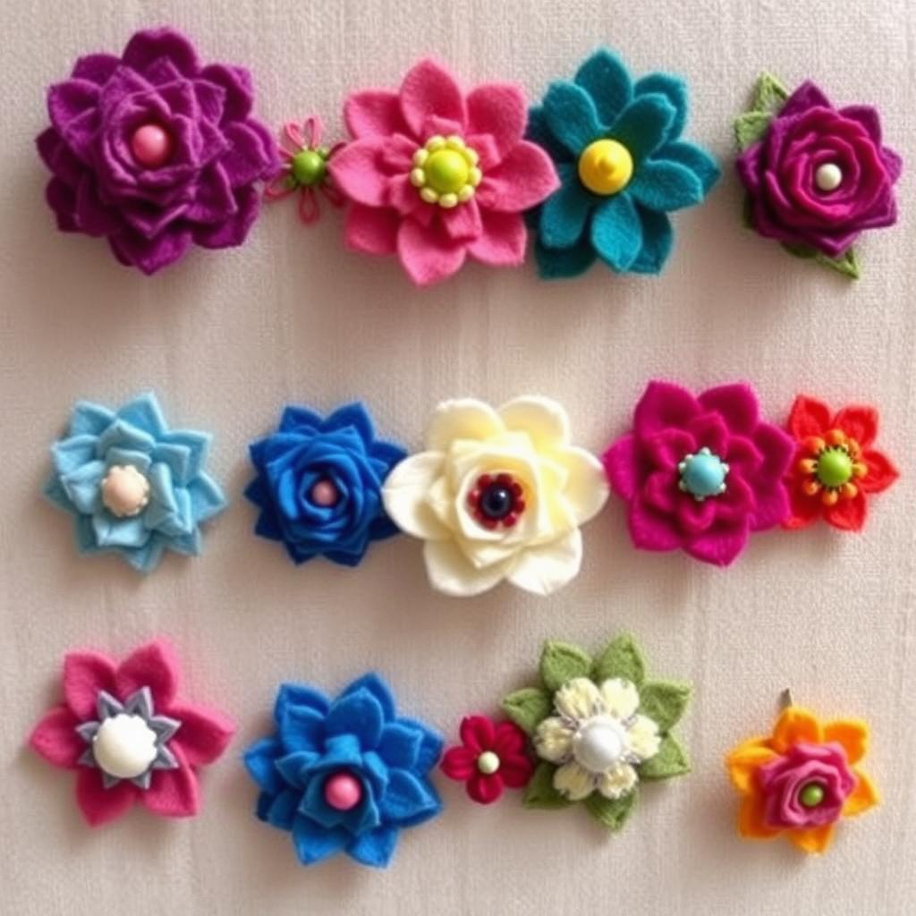 Broszki z kwiatów z filcu