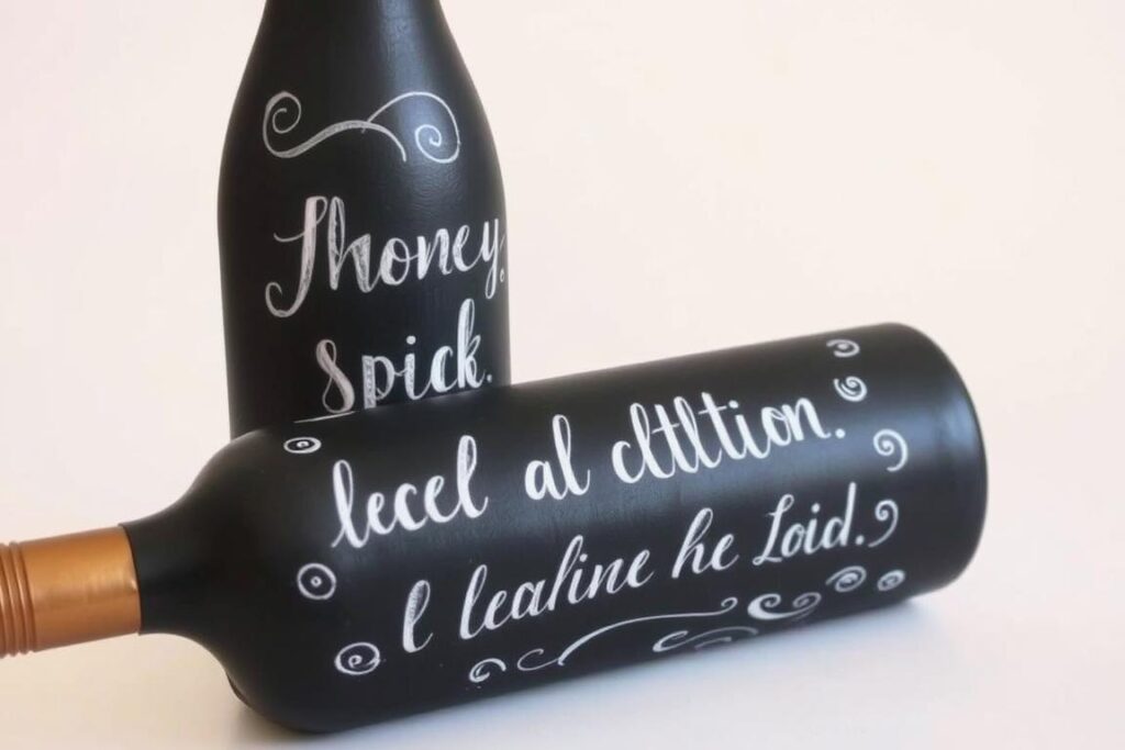 Butelka wina ozdobiona farbami i personalizowanym napisem na specjalną okazję