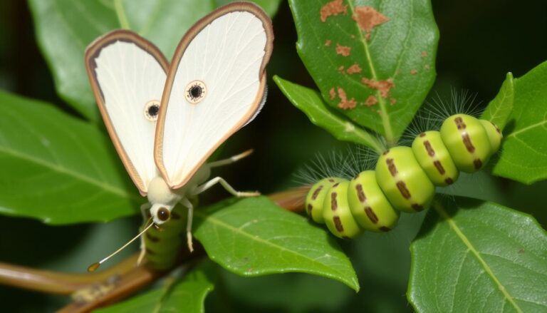 Ćma bukszpanowa żerująca na liściach bukszpanu - dorosły motyl i larwy