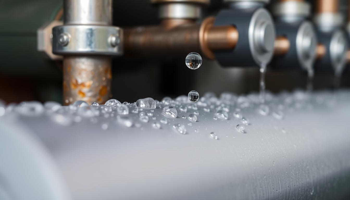 Kapie woda z pieca gazowego - widok skraplającej się wody na rurach odprowadzających