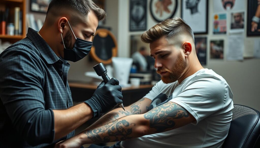 Konsultacja z tatuażystą w sprawie wypływającego tuszu z tatuażu Konsultacja z tatuażystą w sprawie wypływającego tuszu z tatuażu