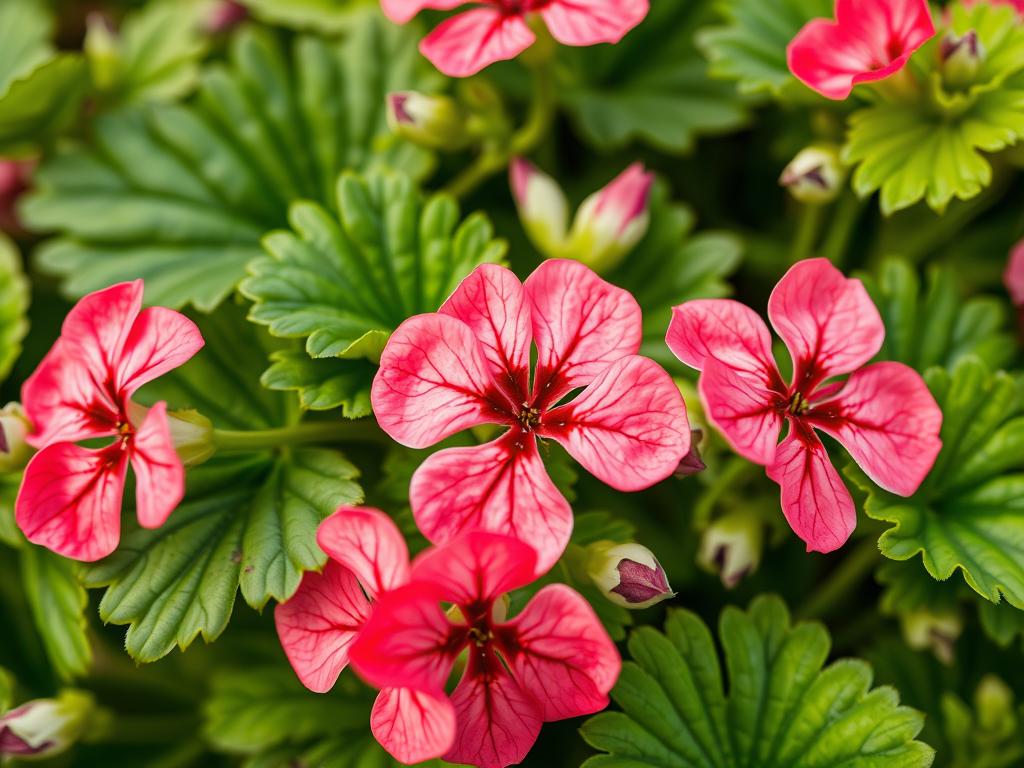 Kwiaty i liście pelargonii pachnącej (geranium) używane do produkcji olejku