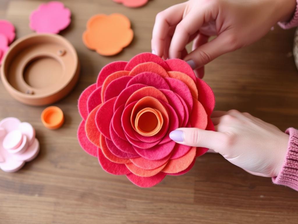 Łączenie warstw filcowego kwiatu