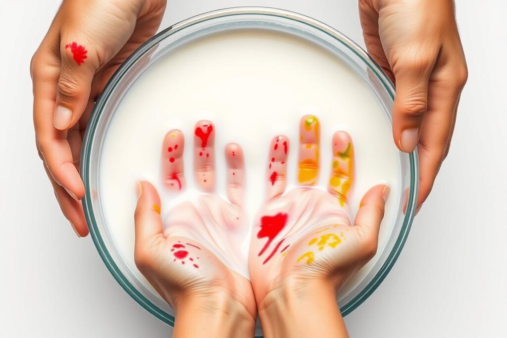 Mleko jako środek do usuwania barwnika spożywczego z rąk