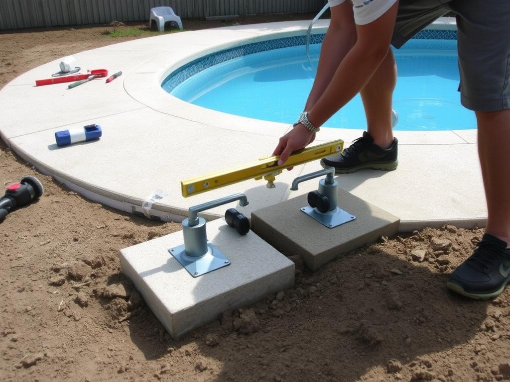 Montaż punktów mocowania zadaszenia basenu do podłoża