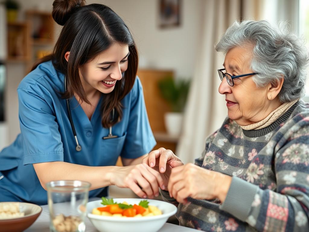 Opiekun pomagający osobie niepełnosprawnej w codziennych czynnościach Opiekun pomagający osobie niepełnosprawnej w codziennych czynnościach