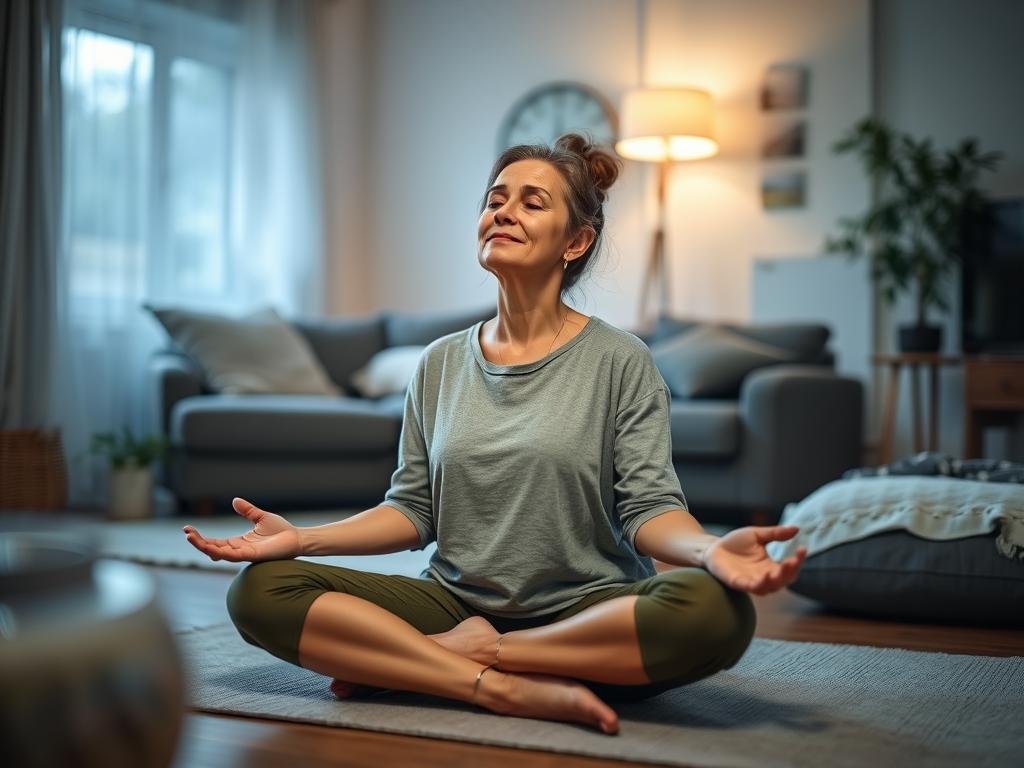 Opiekun praktykujący techniki relaksacyjne po dniu opieki nad osobą niepełnosprawną Opiekun praktykujący techniki relaksacyjne po dniu opieki nad osobą niepełnosprawną