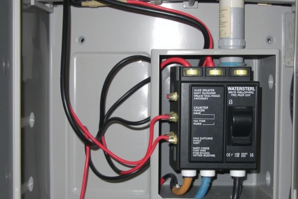 Panel elektryczny bojlera z widocznymi przewodami zasilającymi