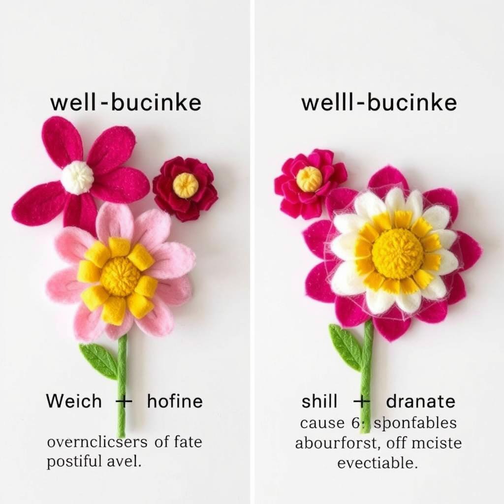 Porównanie dobrze i źle wykonanych kwiatów z filcu