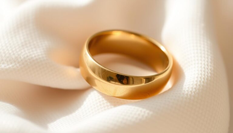 Porysowana złota obrączka z widocznymi zarysowaniami na powierzchni