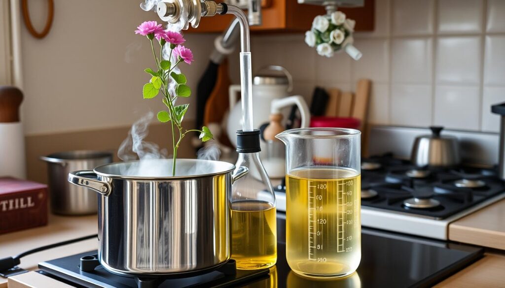 Proces destylacji olejku z geranium z użyciem domowego zestawu do destylacji