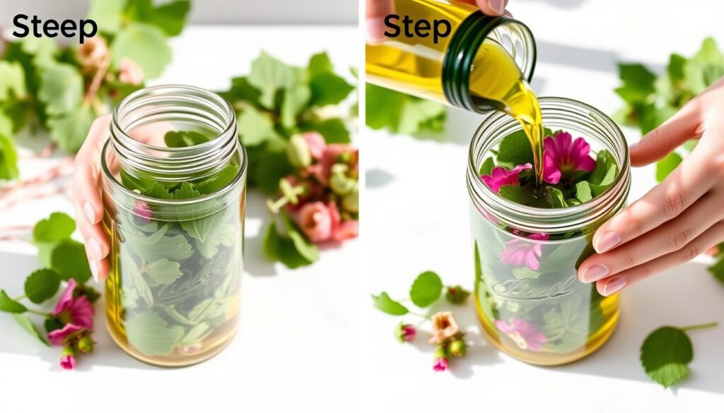 Proces maceracji liści geranium w oleju bazowym