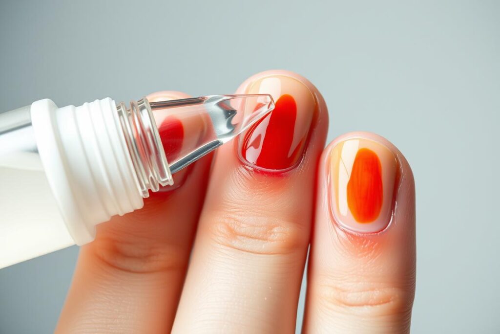 Proces usuwania barwnika spożywczego z paznokci za pomocą środków wybielających