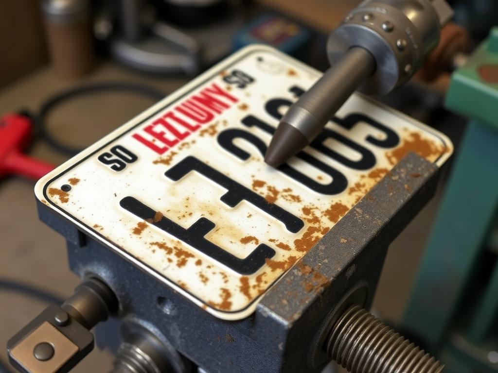 Prostowanie tablicy rejestracyjnej za pomocą imadła Prostowanie tablicy rejestracyjnej za pomocą imadła