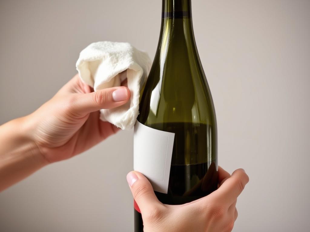 Przygotowanie butelki wina do dekoracji - usuwanie etykiety i czyszczenie powierzchni