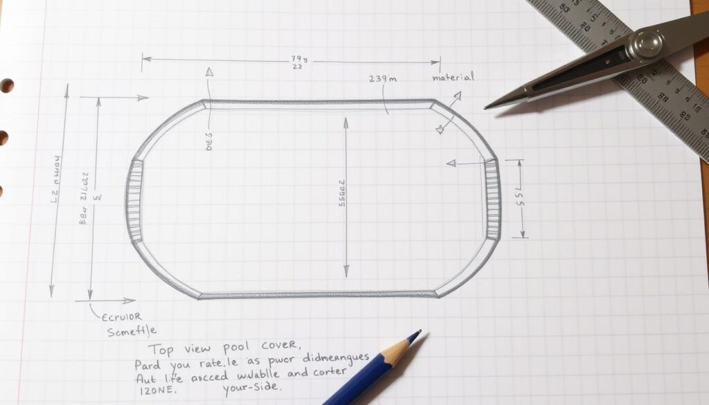 Szkic projektu zadaszenia basenu z wymiarami