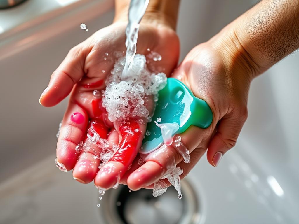 Usuwanie barwnika spożywczego z rąk za pomocą płynu do naczyń