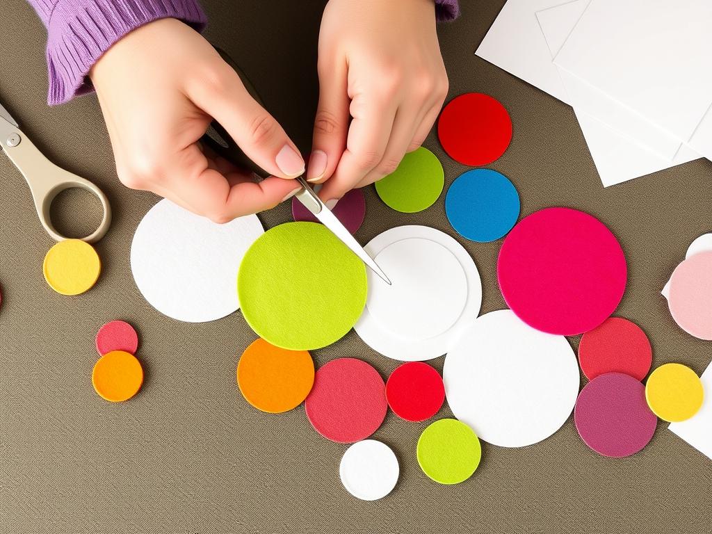 Wycinanie kół z kolorowego filcu