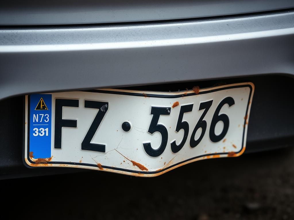 Wygięta tablica rejestracyjna na samochodzie