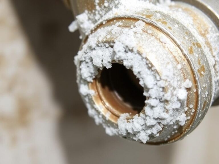 Zakamieniony zawór z widocznymi białymi osadami mineralnymi